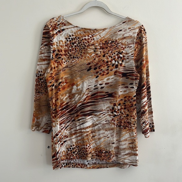 Chicos Abstract Blouse Top Orange Brown Earthy Work Casual sz 2 Large - Picture 3 of 3